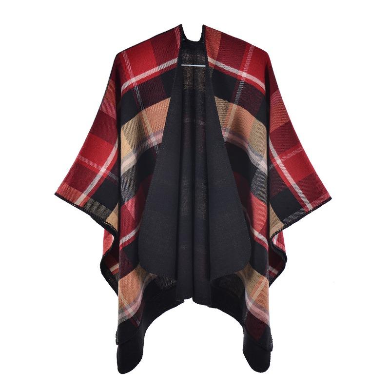

Ladies tassel plaid shawl ethnic cape autumn and winter Xinjiang northwest travel photo cape thickened scarf 135-175CM