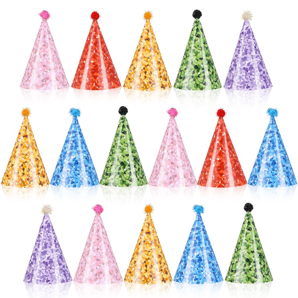 Pastel Birthday Party Hats For Kids Glitter Powder Rainbow Cone Kids Hats Pastel Rainbow Themed Paper Ha-Ts