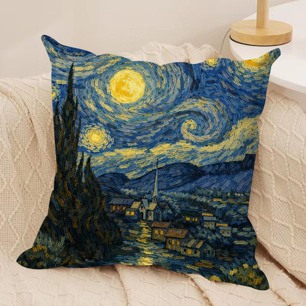 Van Gogh Original Print Cushion Cover Silky Short Plush Invisible Zipper Dustproof Sofa Pillow Case For Home Decor