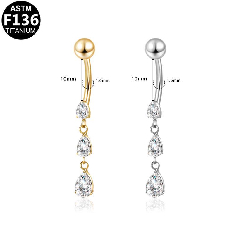 Gaibei Stylish Titanium Zircon Water Drop Navel Ring