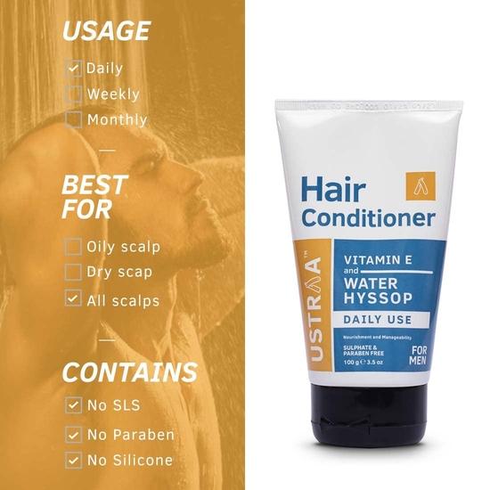 Ustraa Daily Use Hair Conditioner - 100 G X 2 - Daily Use Post-Shampoo Conditioner | No SLS No Paraben | with Water Hyssop (Brahmi) & Vitamin E