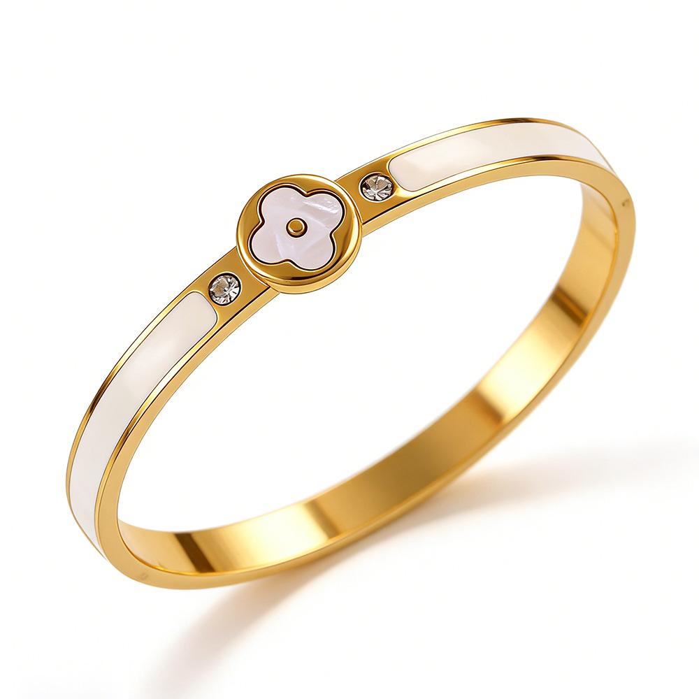 Γυναικείο Βραχιόλι Τιτανίου με Επιχρύσωση, Ανθεκτικό στο Χρώμα, Τετράφυλλο Τριφύλλι