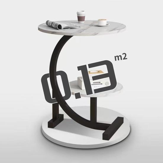 2-poziomowy stolik boczny w kształcie litery C, mały stolik kawowy z drewnianym blatem, metalowa rama