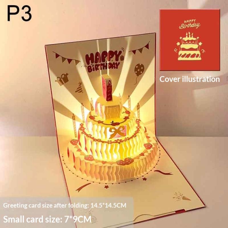 

1Pc 3D Up Musical Light Birthday Card Creative Cake Greeting Card With Envelope For Birthday Party All Occasion Gift