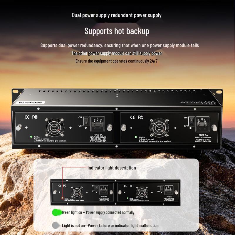 BIAZE 14-Slot 2U Fiber Optic Transceiver Rack with Dual Redundant Power