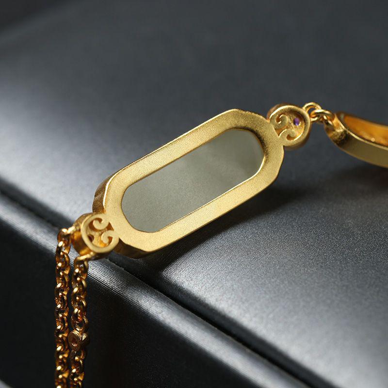 Natural Hetian Jasper Jade Ancient Gold Crafts Ruyi Bracelet For Women Chinese Style Classic Charm Bangles Banquet Jewelry