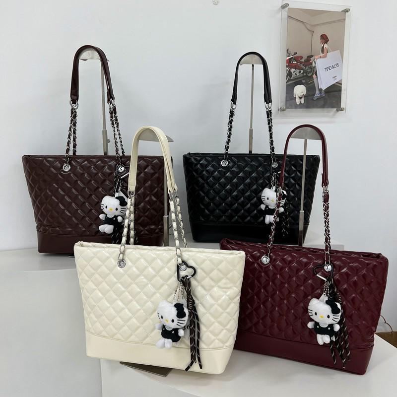 Autumn/Winter Diamond Pattern Women's Large Capacity Crossbody Tote - Fashionable Retro Solid Color