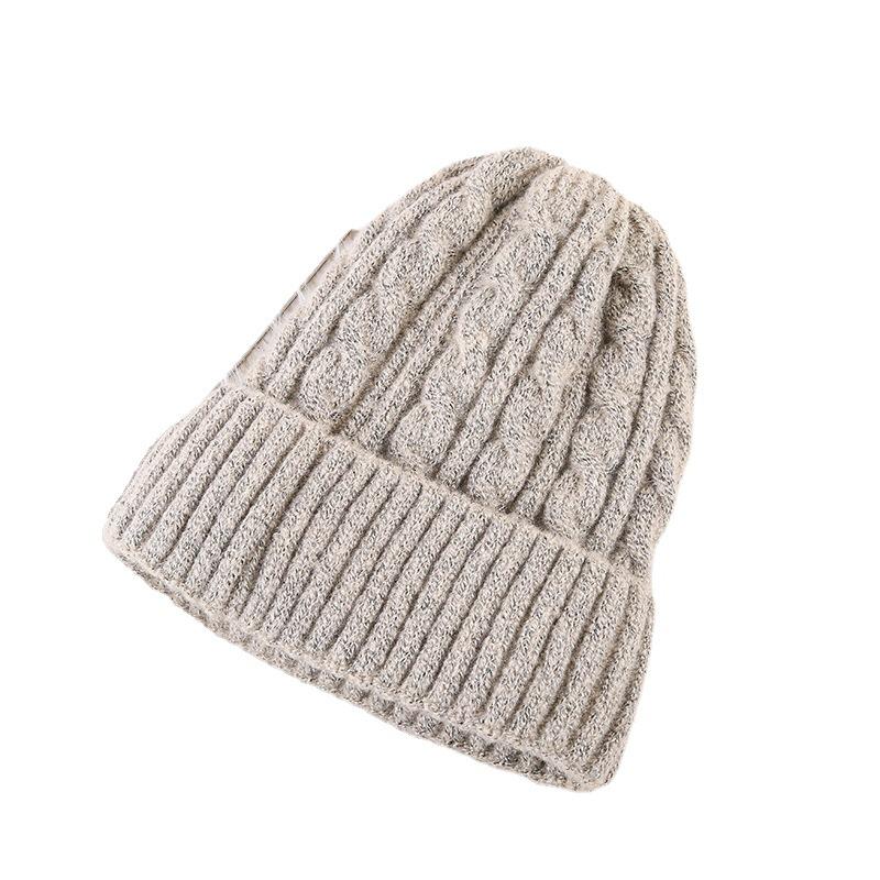 Twisted woolen hat for women, autumn and winter, thickened and fleece-lined, warm and ear-protecting, popular pullover knitted hat