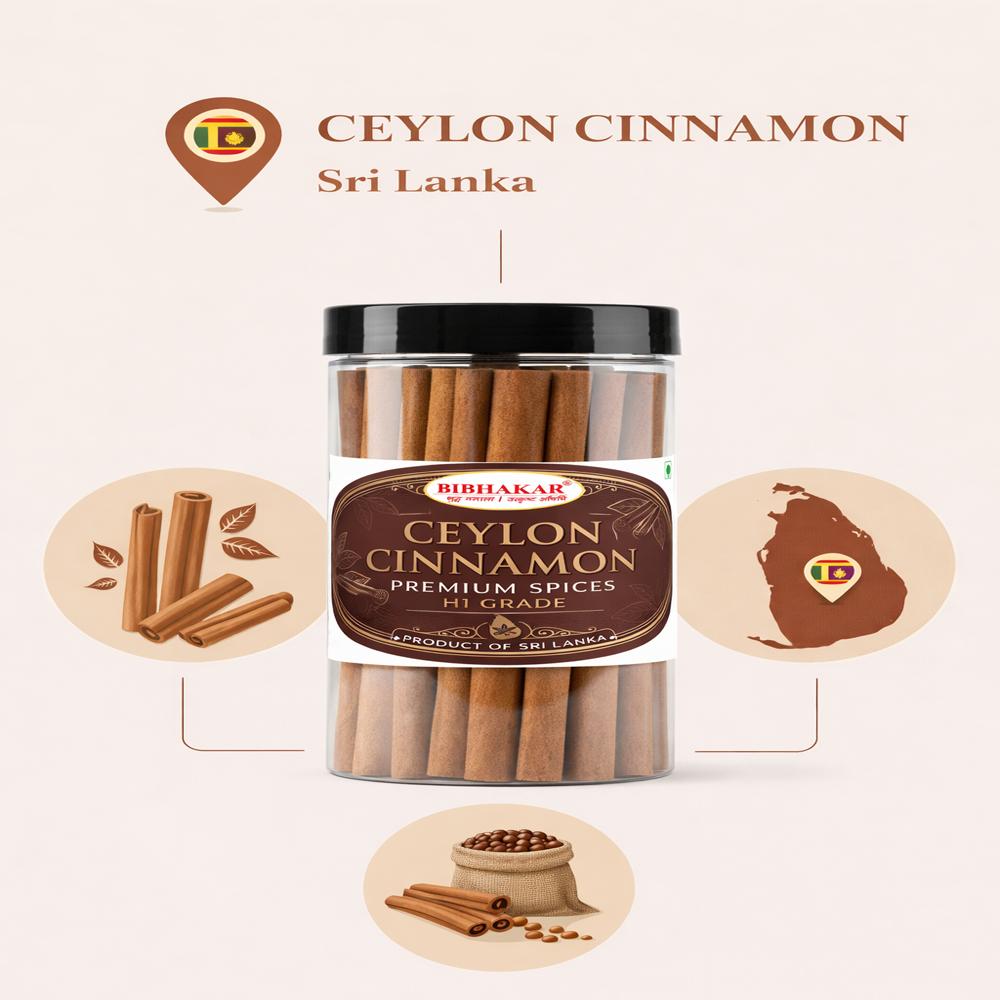 Echte Ceylon-Zimtstangen - Stangen aus Sri Lanka, Luftdichtes PET-Glas | Bibhakar Spices
