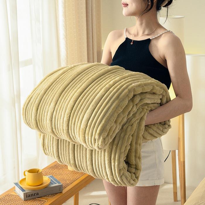 Modern Simple Milk Velvet Blanket Four Season Universal Parent-child Striped Jacquard Solid Color Office Nap Yoga Small Blanket