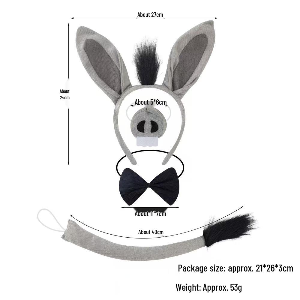 Children's Halloween Donkey Costume Set: Animal Ear Headband, Butterfly Bow, and Tail.