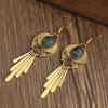 Elegant Turquoise Bohemian Earrings -  Silver Plated, Golden Vintage Carving, Tribal Dangle Design - Chic Gift for Women