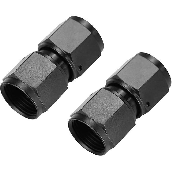 Ucreative 6AN Female to 6AN Female Straight Swivel Coupler Union Fitting Adapter Aluminum Black 2PCS