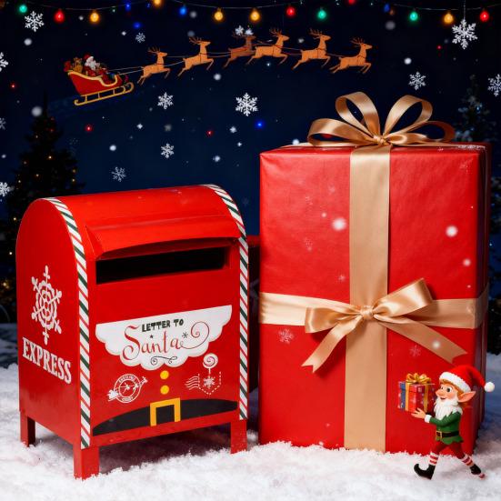 Christmas Letterbox Letters To Santa Metal Mailbox Christmas Decorative Red Mailbox for Home Indoor Outdoor Front Door Decoration Holiday Party