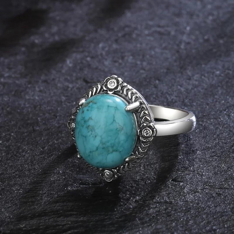 CopperRings Natural Turquoise Ring 10*12MM Moonstone Labradorite Vintage Ring Fine Jewelry Gifts for Women