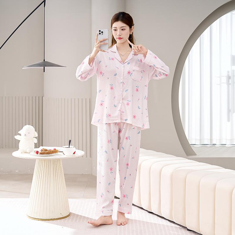 1011 New Cloud Cotton Pajamas Women's Long-sleeved Trousers Thin Casual Printing Can Be Worn Outside Loungewear Set