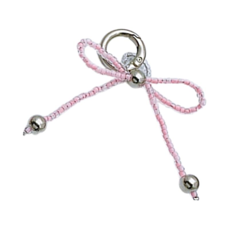 

Glass Beaded Bowknot Hanging Pendant Sweet Phone Strap Bag Decoration Portable Hanging Lanyard Gift for Girls Women розовый