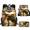 Kids Dinosaur Backpack Set Elementary School Oxford Fabric Ergonomic Back Support Breathable Lightweight 3-Piece Kit