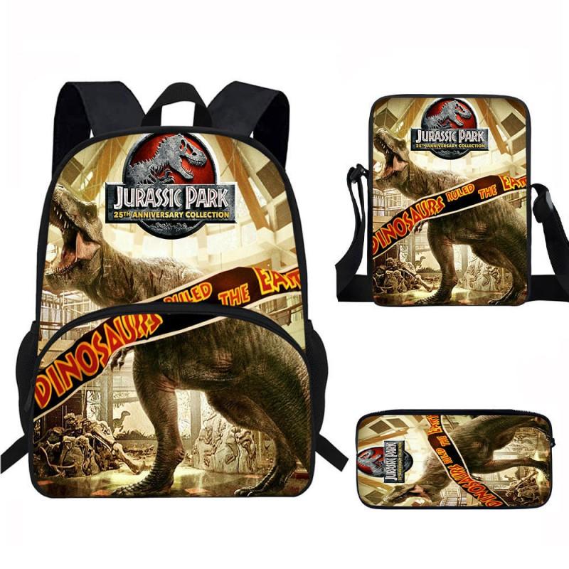 Kids Dinosaur Backpack Set Elementary School Oxford Fabric Ergonomic Back Support Breathable Lightweight 3-Piece Kit