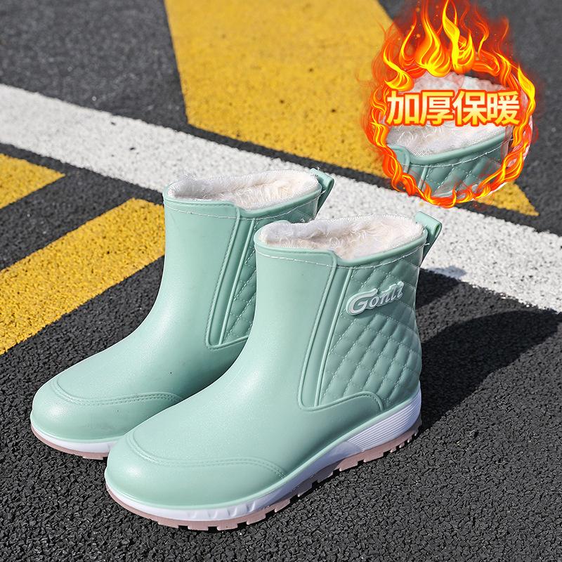 Through Season Short Rain Shoes Women's Kitchen Non-slip Catering Work Wear-resistant Rubber Shoes Women's Waterproof Fashion Outside Rain Boots