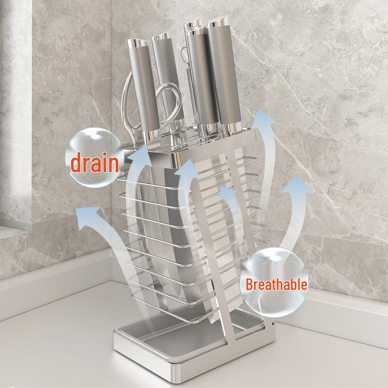 Stainless Steel Kitchen Knife & Utensil Holder with Draining Feature