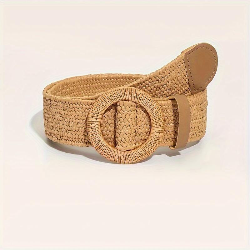 PP Casual Beach Fashion Grass Belt with Round Wooden Buckle for Women's Dress