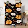 Cozy Comfort AllSeason Pumpkin Print Throw Blanket Soft Lightweight Gsm Flannellike Plush Texture Black with White Gol