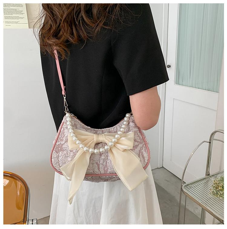 2024 New Fashion Small Shoulder Bag Women Stylish Crossbody Bag With Cute Pleats And Lovely Bow Pearl Handbag In White