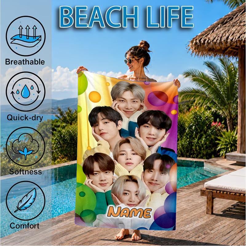 Custom Name Name Purple Harmony Beach Towel Microfiber Beach Towel, Lightweight and Quick-Dry, for Summer Travel, Swimming Pool Gift