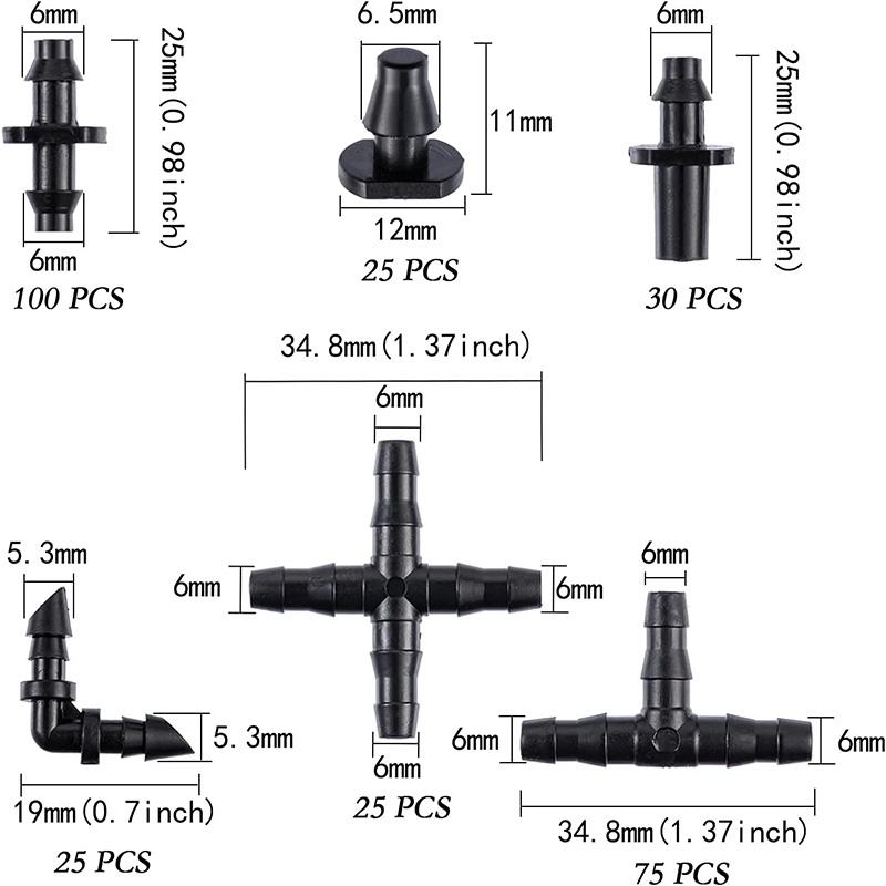 280Pcs Barbed Connectors Irrigation Fittings Set Drip Irrigation Barbed Connectors 1/4''Tubing Fitting Kit for Flower Pot Garden