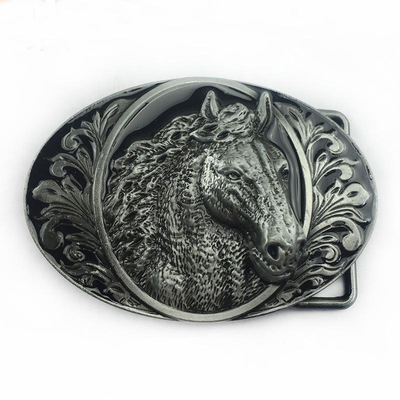 Men s Black Glaze Galloping Horse Zinc Alloy Casual Belt Buckle
