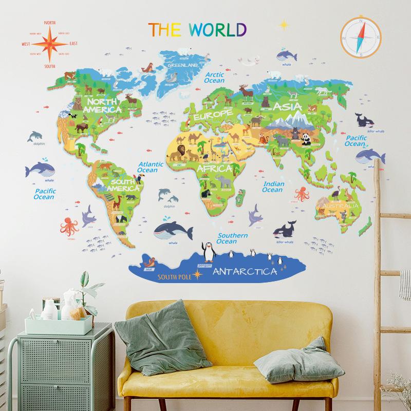 Animal distribution map decoration children's room kindergarten decoration removeable wall stickers