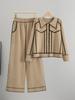 Elegant Women's Two-Piece Set: Color Block Knit Cardigan & Wide-Leg Pants for Spring & Autumn.