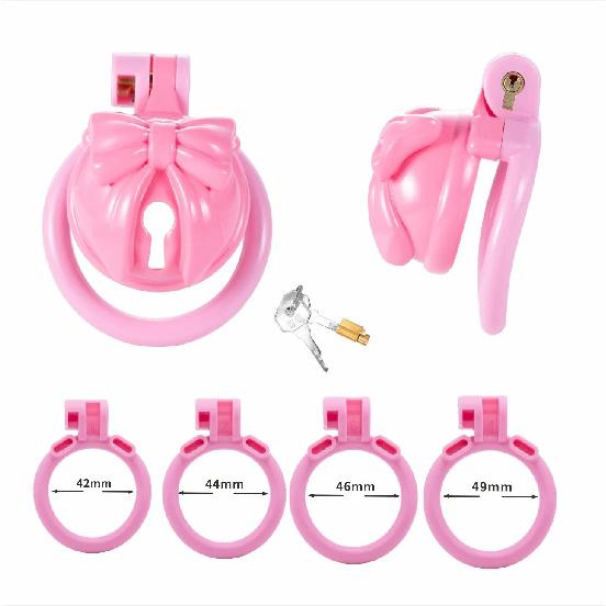 Pink Bow Chastity Cages Sissy Gay Two-tone Craft Chastity Locks Male Locks Pseudo Sissy Chastity Device Escape-proof Cheat-proof