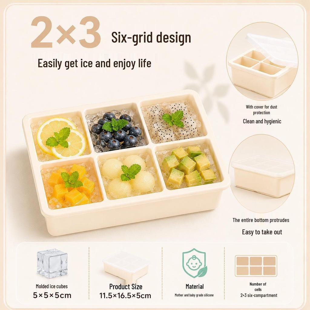 Square Ice Cube Tray with Lid - Large Silicone Mold for Home Use