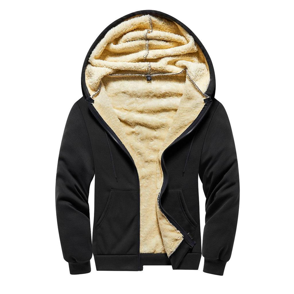 Lambswool Men's Sporty Winter Hoodie: Thickened, Warm Velvet Hooded Cardigan