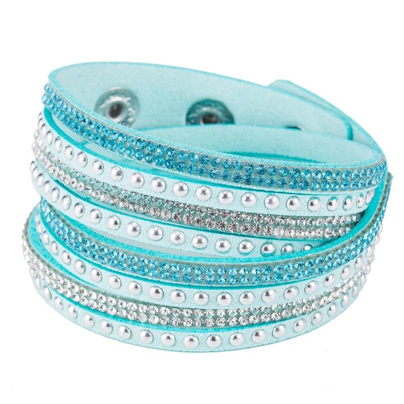 Damen-Armband aus Kunstleder, glänzend, mit Hot-Fix-Strasssteinen, zum Selbermachen, mehrschichtiges Armband, Geschenk see-blaue