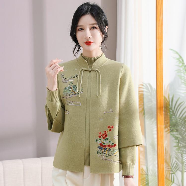 

Новый трикотажный кардиган для мамы среднего возраста на весну и осень, пальто в западном стиле, осенний темперамент, костюм-двойка для женщин среднего и пожилого возраста 2XL