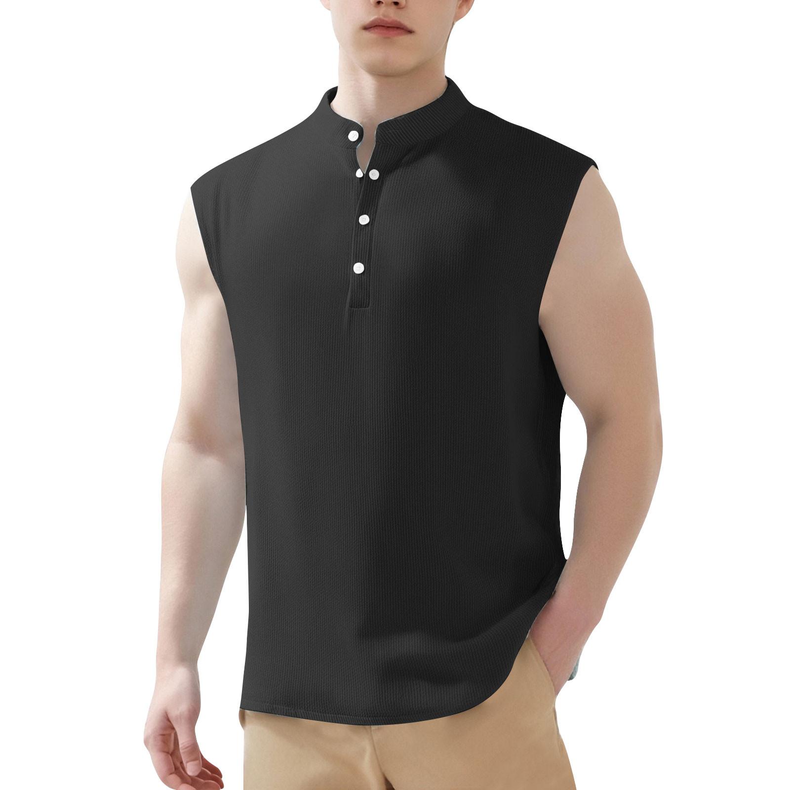 Мужская футболка-майка, модная и повседневная футболка в тон цвета L чёрный