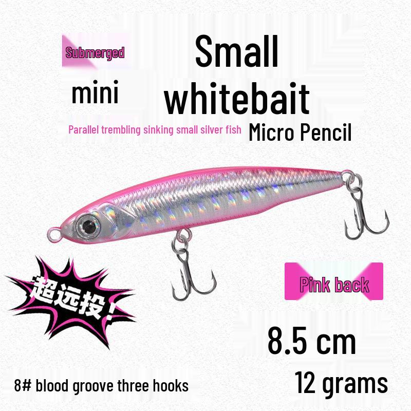 Small Silver Fish Pencil Twitching Long Cast Slow-Sinking Freshwater & Sea Fishing Lure for Mackerel & Asp