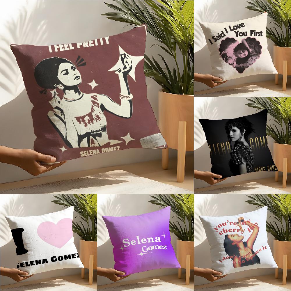 Pillow Case Cotton Linen Fabric Square Zipper Pillowcase Home Decorative Living Room Singer Music S-Selena Gomez 2