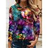 Women's 3D Floral Print T-shirt Fashionable Long-sleeved Round Neck Regular Tops
