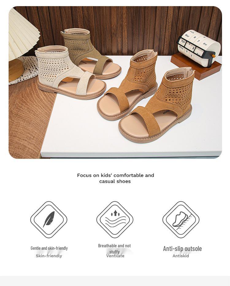 Atmungsaktive High-Top Römische Sandalen für Kinder mit weicher Sohle und Reißverschluss hinten für Mädchen, Sommer 2026