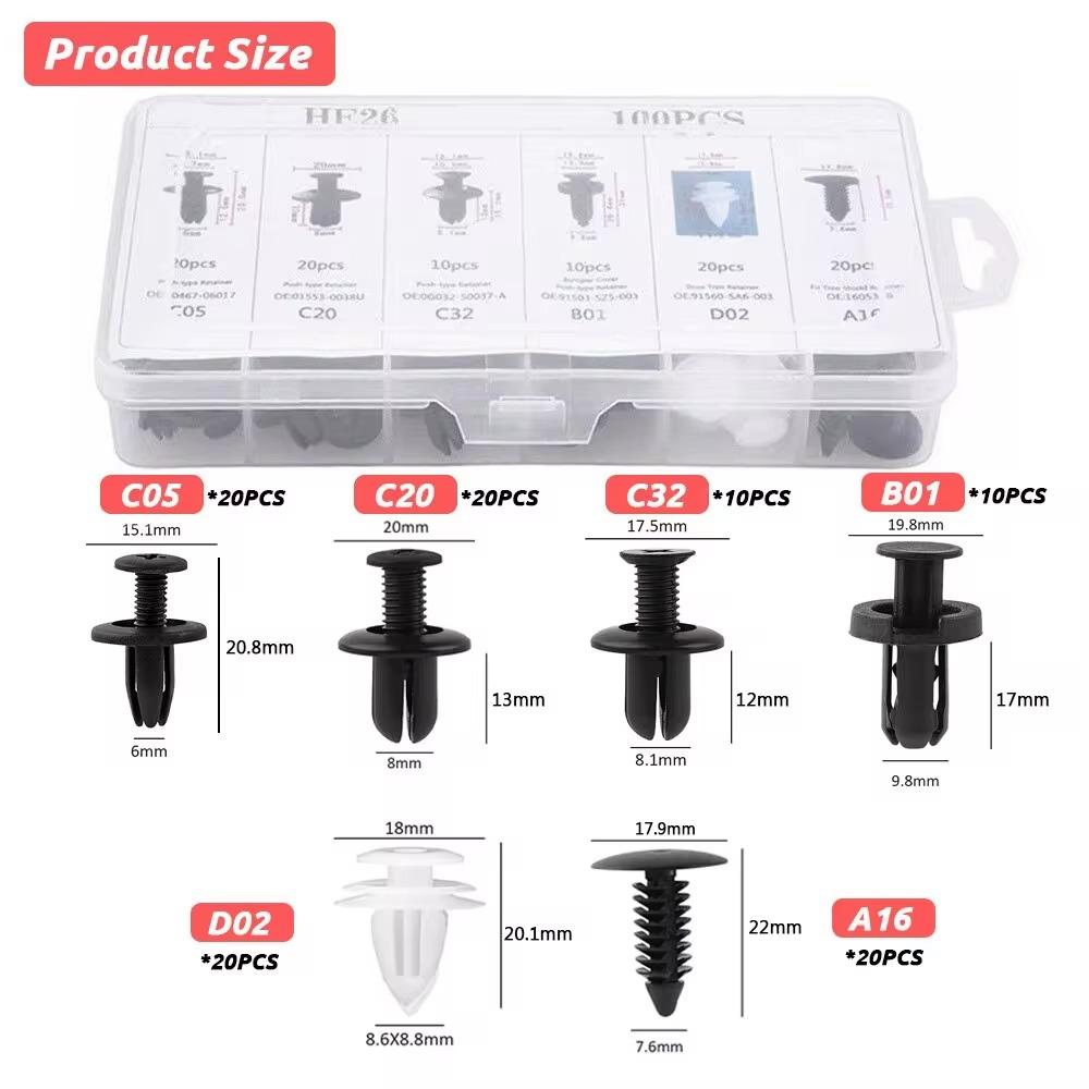 50/100pcs Auto Fastener Mixed Clip Car Body Push Retainer Pin Rivet Bumper Door Trim Panel Retainer Fastener Kit Car Accessories