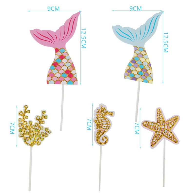 Little Mermaid Happy Birthday Cake Topper Mermaid Party Cupcake Toppers Girl Baby Shower Kids Birthday Party Wedding Decoration