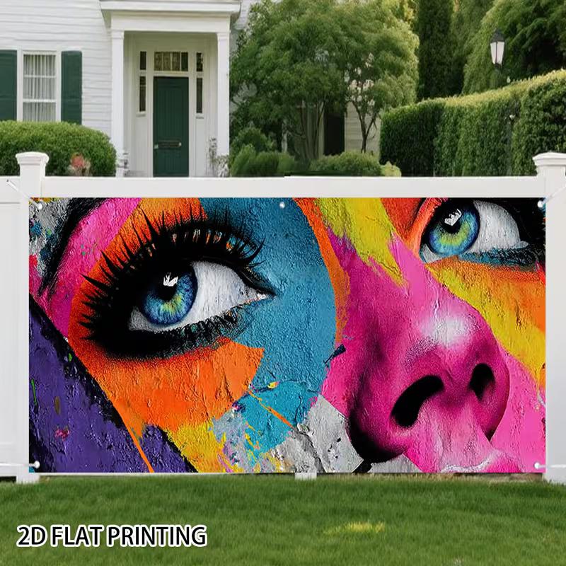

2D Contemporary Street Art Style Face Banner with Blue Eyes and Vivid Colors 47.2x31.5inch/120*80cm