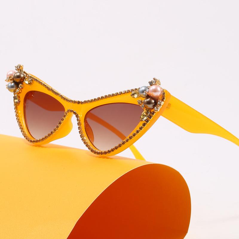 In stock, new PC frame glasses, fashionable cat's eye diamond-encrusted small frame sunglasses, European and American trendy sunglasses B