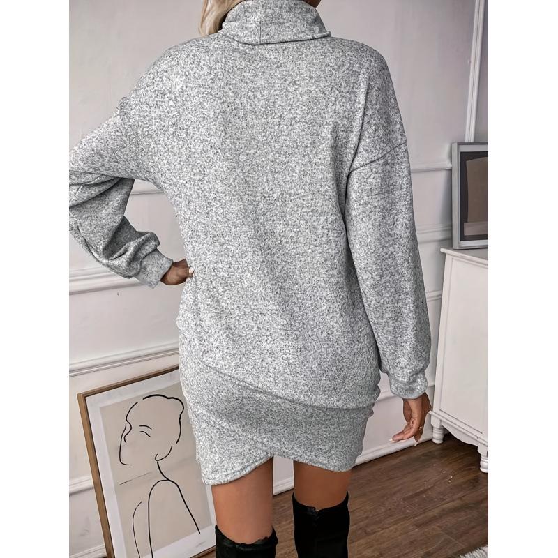 2024 Höst/Vinter Enfärgad Höghals Slim Fit Långärmad Oregelbunden Klänning