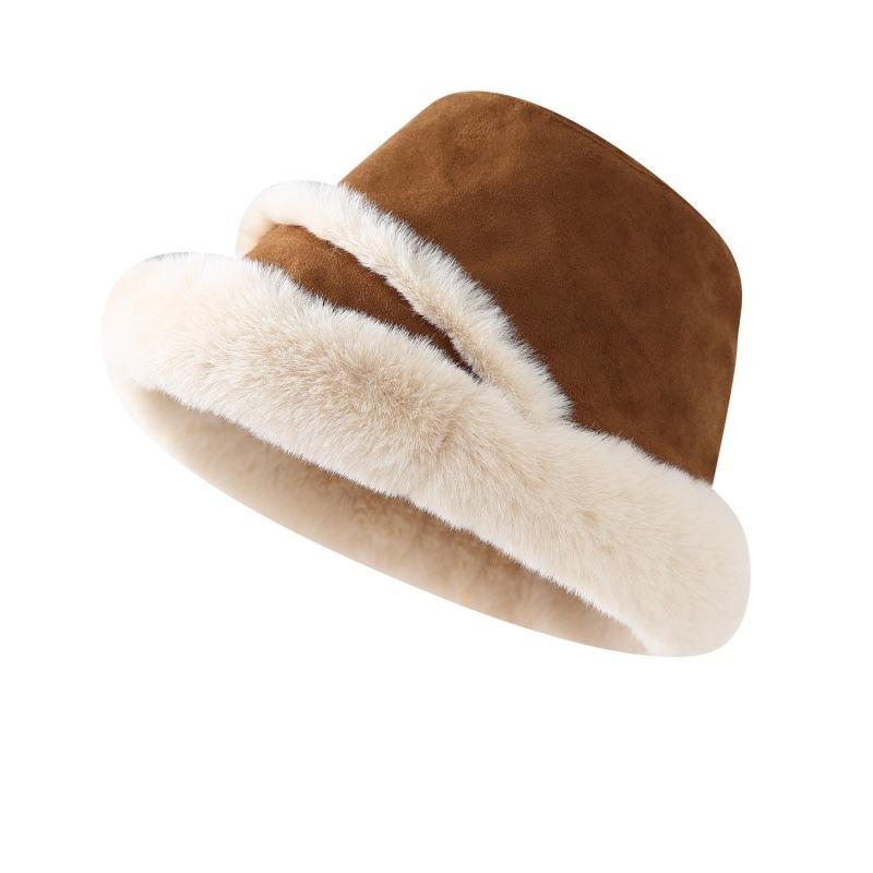 Herbst- und Winterhut Damen Winter Samt Verdickt Warm Fischerhut Flauschiger Topfhut