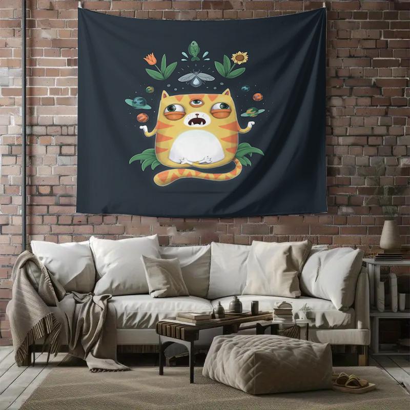 Trippy Cat Tapestry Psychedelic Wall Hanging Hippie Room Decor Aesthetic Fuzzy Wall Art Festival Home Decor Spiritual Gift Dorm